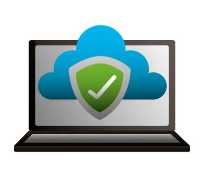 Laptop cloud computing shield protection Illustrazione stock