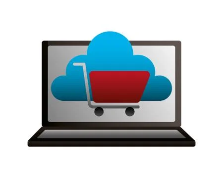 Laptop cloud computing shopping cart 스톡 일러스트