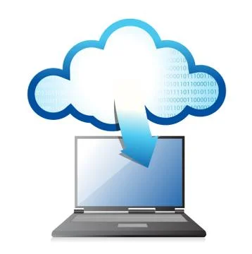 Laptop with cloud computing symbol on a screen illustration design Illustrazione stock