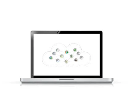 Laptop cloud computing tools illustration tools over white Illustrazione stock