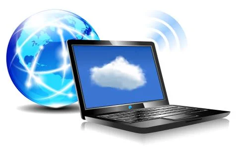 Laptop cloud connection Stock Illustration