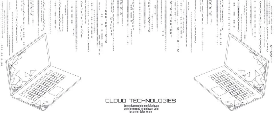 Laptop cloud data transfer. Computer online cloud data storage technology Stock Illustration