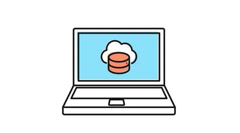 Laptop cloud database icon Illustrazione stock