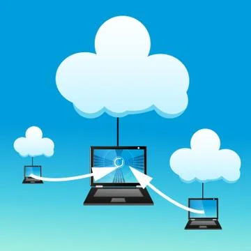 Laptop with cloud Stock Illustration