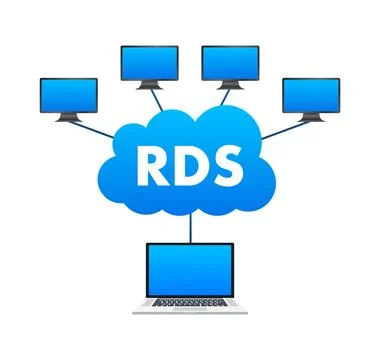 Laptop with a cloud with RDS on it. Remote Desktop Services. Vector stock イラスト素材