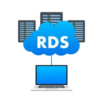 Laptop with a cloud with RDS on it. Remote Desktop Services. Vector stock Stockillustratie