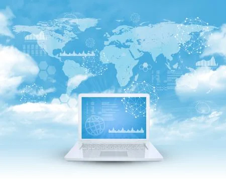 Laptop in cloud sky Stock Illustration
