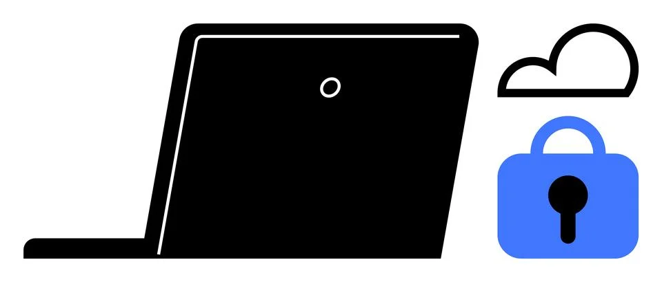 Laptop with Cloud Storage and Data Security Lock Vector Illustration Stock Illustration