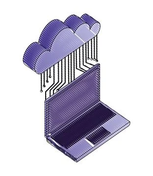 Laptop cloud storage circuit network data Illustrazione stock