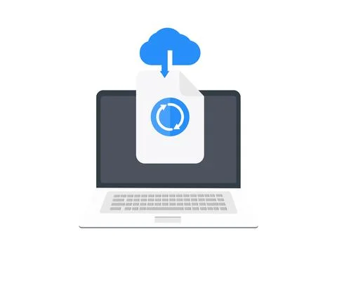 Laptop with cloud storage, exchange of information logo design. Stock Illustration