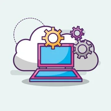 Laptop cloud storage setting work digital Stock Illustration
