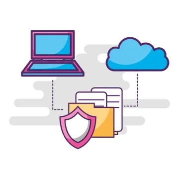 Laptop cloud storage shield folder files connection Stockillustratie