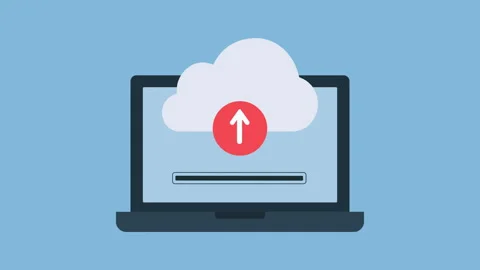 Laptop Cloud Upload Progress Flat Design 2d Animation with Alpha Matte Stock Footage 339822105