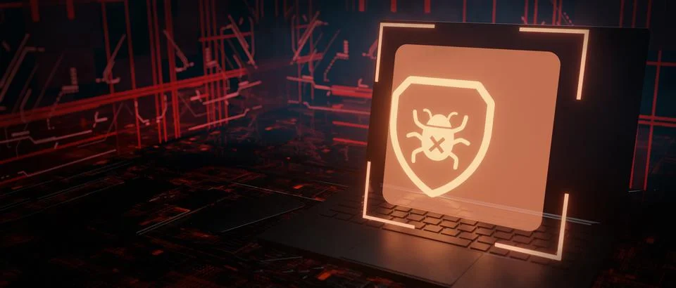 Laptop code bug data system web concept 3d illustration Stock Illustration