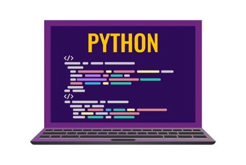 Laptop with a code computer language python. Stock Illustration