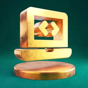 Laptop Code icon. Fortuna Gold Laptop Code symbol on golden podium. 스톡 일러스트