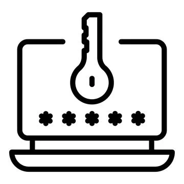 Laptop code key icon outline vector. Step login Stock Illustration