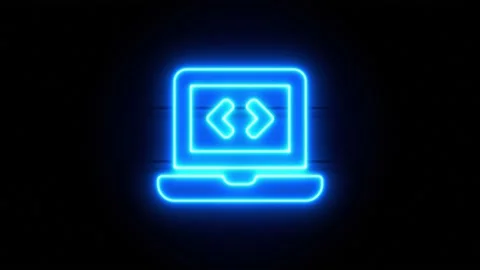 Laptop Code neon sign appear in center and disappear after some time. Loop Stock Footage 142507629