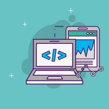 Laptop code programm interface mobile report イラスト素材