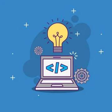 Laptop code programming idea work Stock Illustration