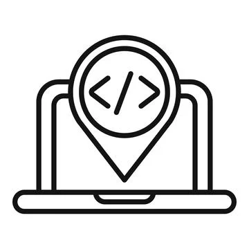 Laptop code read icon outline vector. Gear hosting Stock Illustration