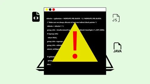 Laptop with code on screen concept for web development programming exclamat.. Stock Illustration