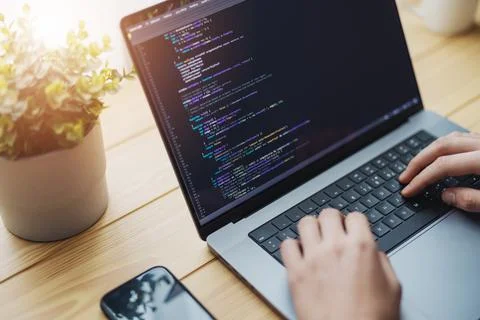 Laptop code screen 스톡 사진