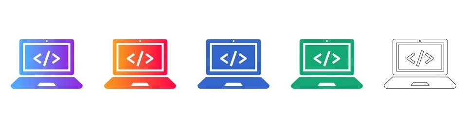 Laptop Coding Development Icons Collection Stock Illustration