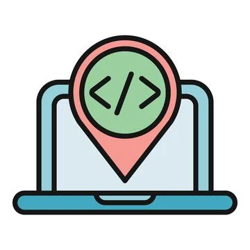 Laptop coding location icon showing web development 스톡 일러스트