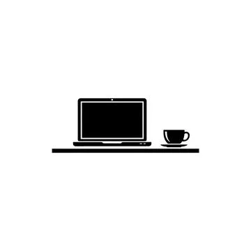 Laptop with coffee cup on desk remote work lifestyle icon Stock Illustration