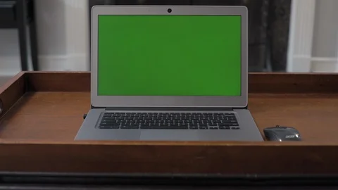 Laptop On Coffee Table Green Screen Straight On 3 Stock Footage 116628663