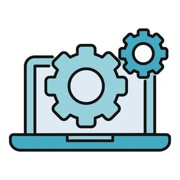 Laptop with cogs icon representing technical support settings Stock Illustration
