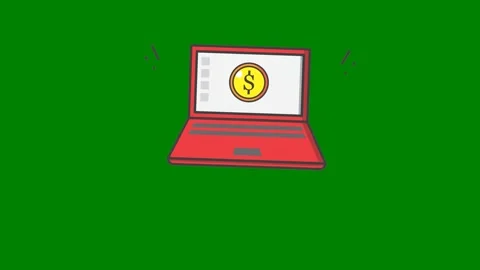 Laptop coin screen smiley face dollar sign green screen animated chromakey Stock Footage 314063793