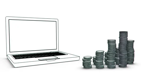 Laptop with coins Stock Footage 2782092
