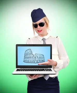 Laptop with  coliseum Stock Photos