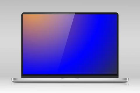 A laptop with a color gradient screen and a glare on a gray background. Stock Illustration