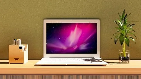 Laptop with color screen on table. Stock Illustration
