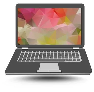 Laptop with colorful triangle abstract patterns on the display Stock Illustration