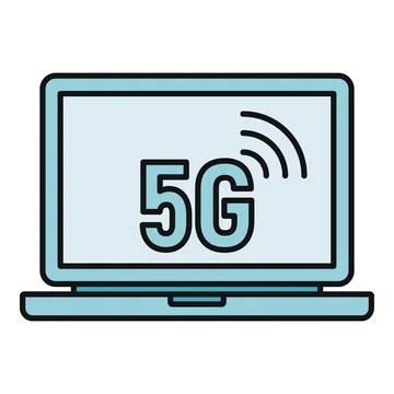 Laptop communicating with 5g technology wireless network signal Stock Illustration