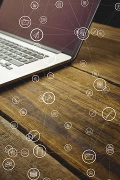 Laptop with communication graphics Stock Photos