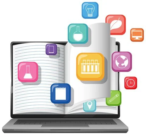 Laptop computer with academic icon on white background Stock Illustration