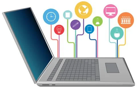 Laptop computer with academic icon on white background Stock Illustration