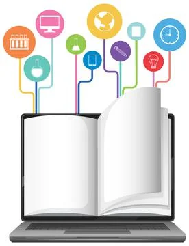 Laptop computer with academic icon on white background Stock Illustration