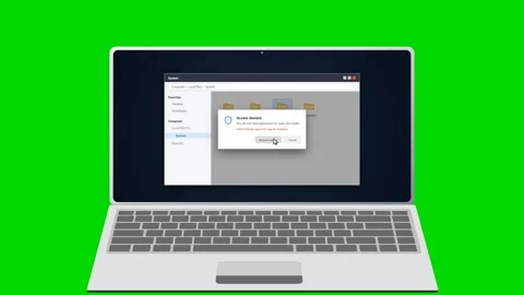 Laptop computer with access denied error message on green screen. 4K Stock Footage 341693978