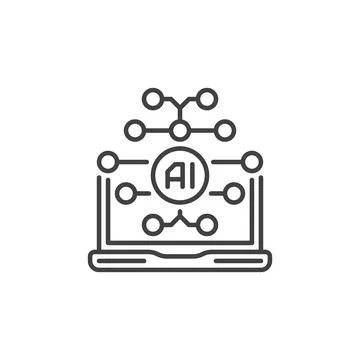 Laptop Computer with AI Brain vector Artificial Intelligence concept outlin.. 스톡 일러스트