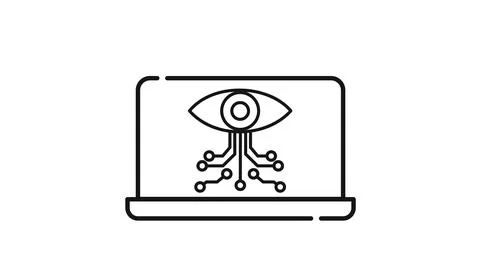 Laptop computer with AI circuit eye scanner Illustration