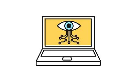 Laptop computer with AI circuit eye scanner symbol Stock Illustration