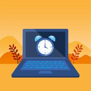 Laptop computer with alarm clock イラスト素材