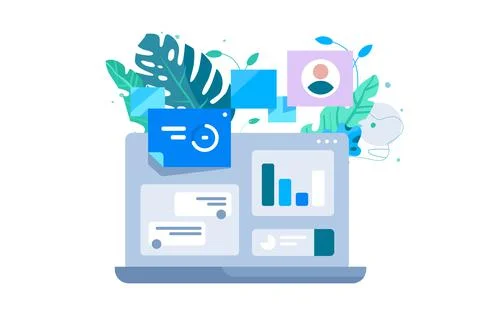 Laptop computer and co working illustration Illustrazione stock