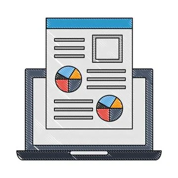 Laptop computer and document file with statistics graphic Stock Illustration